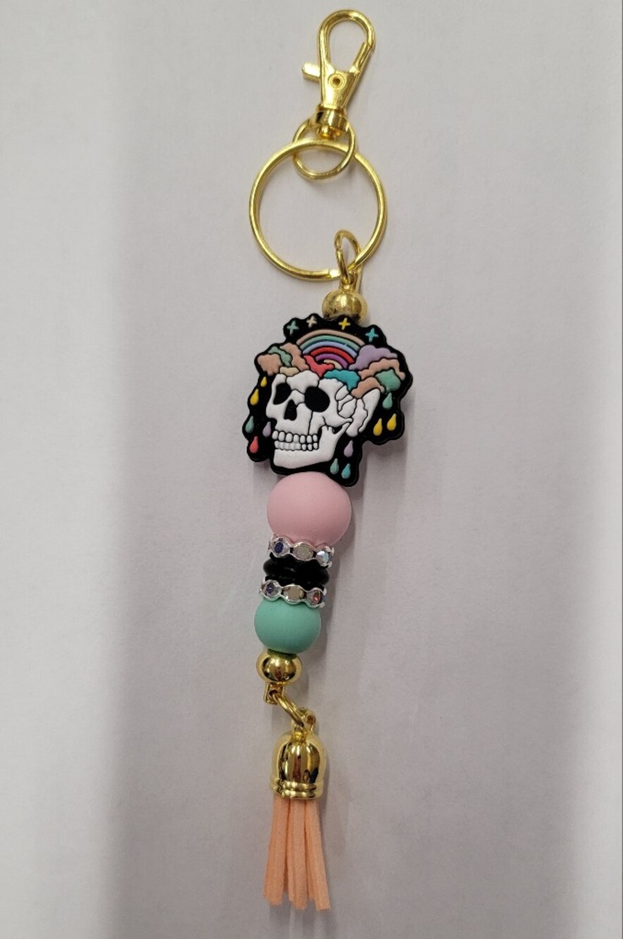 Pink & Mint Skull Rainbow Keychain Bag Charm
